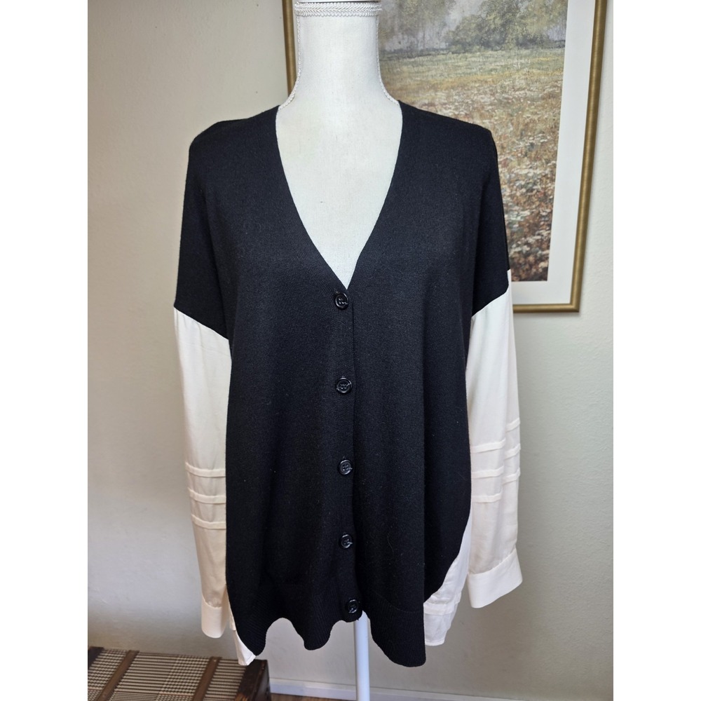 Reiss Cardigan Size 12 Addison Blend With Wool Cashmere Black White Button Up